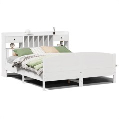 vidaXL Massivholzbett mit Regal ohne Matratze Weiß 200x200 cm Kiefer