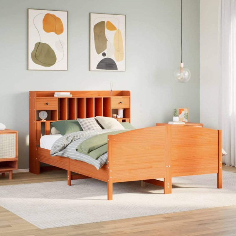 vidaXL Massivholzbett mit Regal ohne Matratze Wachsbraun 140x200 cm vidaXL Massivholzbett mit Regal ohne Matratze Wachsbraun 140x200 cm