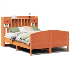 vidaXL Massivholzbett mit Regal ohne Matratze Wachsbraun 140x200 cm