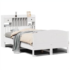 vidaXL Massivholzbett mit Regal ohne Matratze Weiß 135x190 cm Kiefer