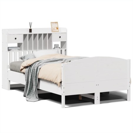 vidaXL Massivholzbett mit Regal ohne Matratze Weiß 135x190 cm Kiefer