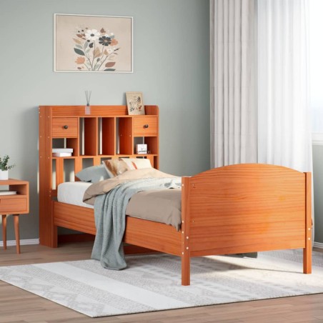 vidaXL Massivholzbett mit Regal ohne Matratze Wachsbraun 90x190 cm