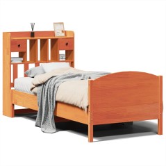 vidaXL Massivholzbett mit Regal ohne Matratze Wachsbraun 90x190 cm