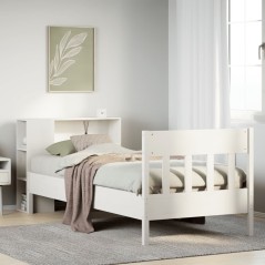vidaXL Massivholzbett mit Regal ohne Matratze Weiß 90x200 cm Kiefer