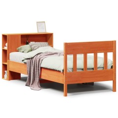 vidaXL Massivholzbett mit Regal ohne Matratze Wachsbraun 75x190 cm