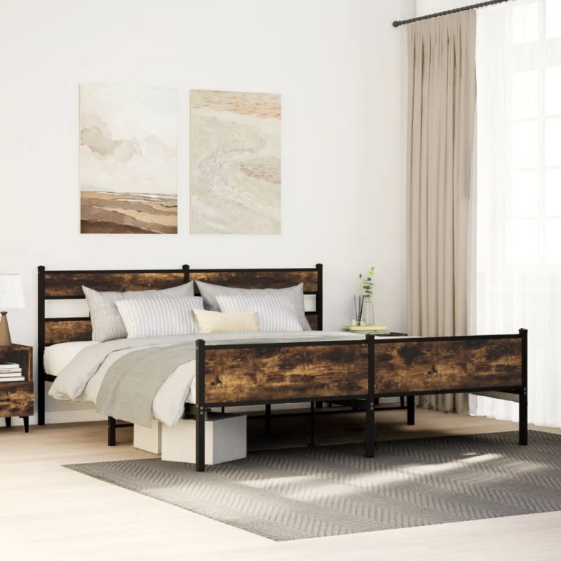 vidaXL Metallbett ohne Matratze Räuchereiche 183x213 cm vidaXL Metallbett ohne Matratze Räuchereiche 183x213 cm