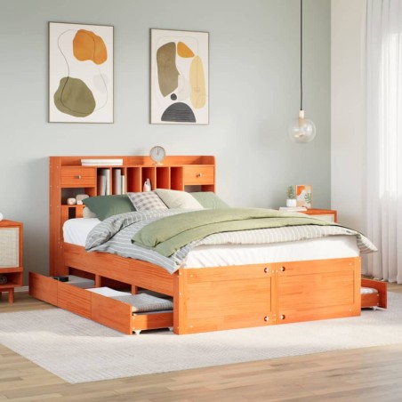 vidaXL Massivholzbett mit Regal ohne Matratze Wachsbraun 140x200 cm