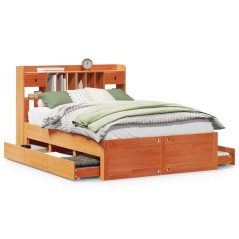 vidaXL Massivholzbett mit Regal ohne Matratze Wachsbraun 140x200 cm