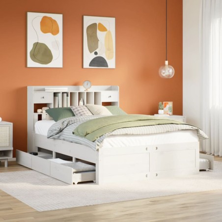 vidaXL Massivholzbett mit Regal ohne Matratze Weiß 160x200 cm Kiefer