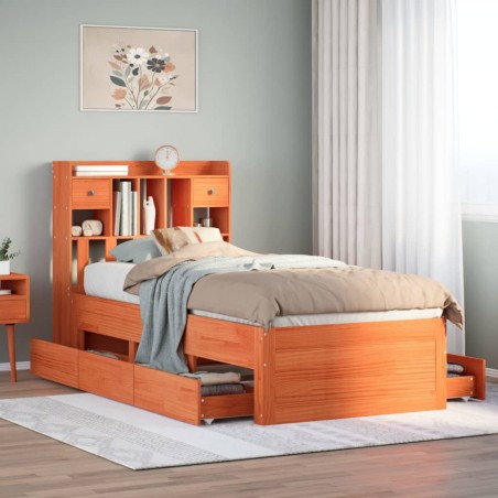 vidaXL Massivholzbett mit Regal ohne Matratze Wachsbraun 90x190 cm