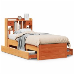 vidaXL Massivholzbett mit Regal ohne Matratze Wachsbraun 90x190 cm