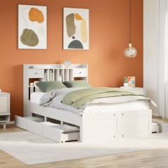 vidaXL Massivholzbett mit Regal ohne Matratze Weiß 135x190 cm Kiefer