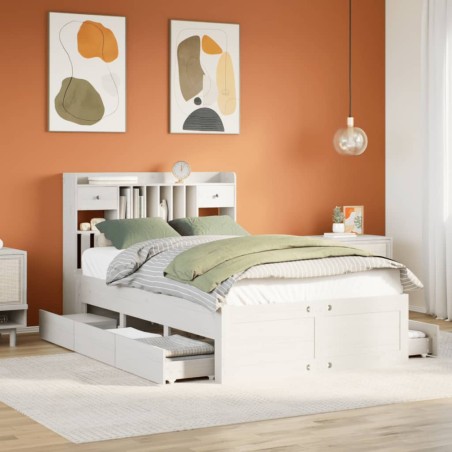 vidaXL Massivholzbett mit Regal ohne Matratze Weiß 135x190 cm Kiefer