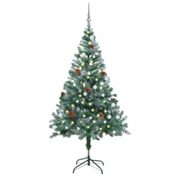 Weihnachtsbaum Beschneit mit LEDs & Kugeln & Zapfen 150 cm