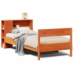 vidaXL Massivholzbett mit Regal ohne Matratze Wachsbraun 75x190 cm