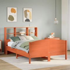 vidaXL Massivholzbett mit Regal ohne Matratze Wachsbraun 120x190 cm