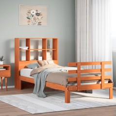 vidaXL Massivholzbett mit Regal ohne Matratze Wachsbraun 90x190 cm