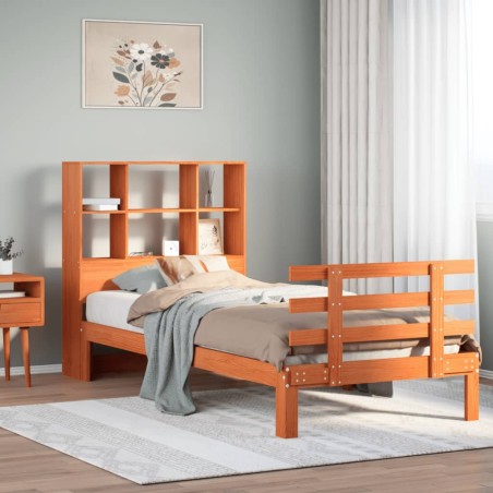 vidaXL Massivholzbett mit Regal ohne Matratze Wachsbraun 90x190 cm