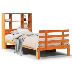 vidaXL Massivholzbett mit Regal ohne Matratze Wachsbraun 90x190 cm