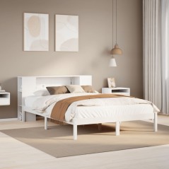 vidaXL Massivholzbett mit Regal ohne Matratze Weiß 140x190 cm Kiefer