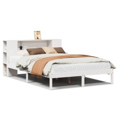 vidaXL Massivholzbett mit Regal ohne Matratze Weiß 140x190 cm Kiefer
