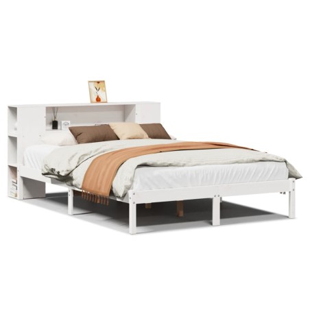 vidaXL Massivholzbett mit Regal ohne Matratze Weiß 140x190 cm Kiefer