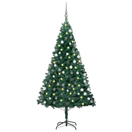 Künstlicher Weihnachtsbaum mit LEDs & Kugeln Grün 120 cm PVC