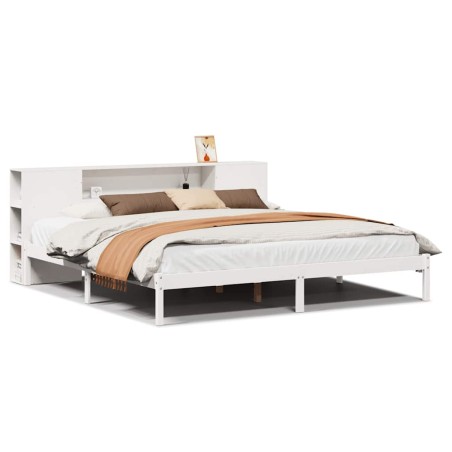 vidaXL Massivholzbett mit Regal ohne Matratze Weiß 200x200 cm Kiefer