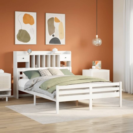 vidaXL Massivholzbett mit Regal ohne Matratze Weiß 140x200 cm Kiefer