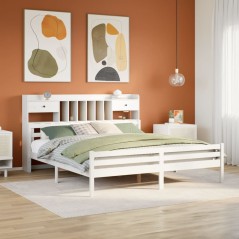 vidaXL Massivholzbett mit Regal ohne Matratze Weiß 180x200 cm Kiefer