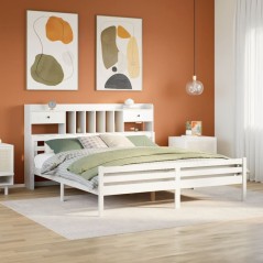vidaXL Massivholzbett mit Regal ohne Matratze Weiß 200x200 cm Kiefer