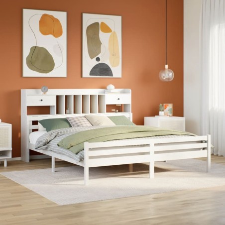 vidaXL Massivholzbett mit Regal ohne Matratze Weiß 200x200 cm Kiefer