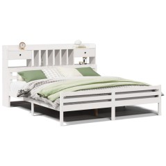 vidaXL Massivholzbett mit Regal ohne Matratze Weiß 200x200 cm Kiefer