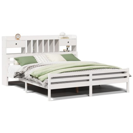 vidaXL Massivholzbett mit Regal ohne Matratze Weiß 200x200 cm Kiefer