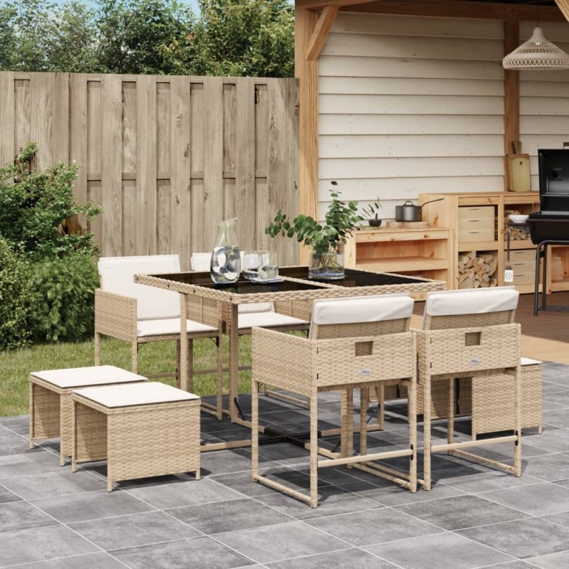 vidaXL 9-tlg. Garten-Essgruppe mit Kissen Beige Poly Rattan vidaXL 9-tlg. Garten-Essgruppe mit Kissen Beige Poly Rattan