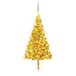 Künstlicher Weihnachtsbaum mit LEDs & Kugeln Golden 180 cm PET