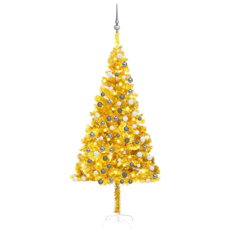 Künstlicher Weihnachtsbaum mit LEDs & Kugeln Golden 180 cm PET Künstlicher Weihnachtsbaum mit LEDs & Kugeln Golden 180 cm PET