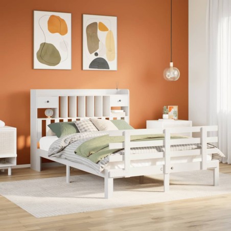 vidaXL Massivholzbett mit Regal ohne Matratze Weiß 140x190 cm Kiefer