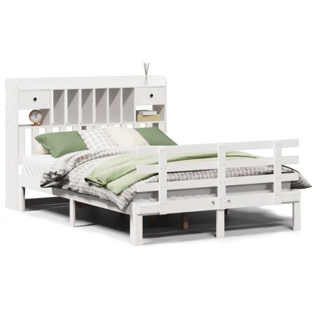 vidaXL Massivholzbett mit Regal ohne Matratze Weiß 140x190 cm Kiefer