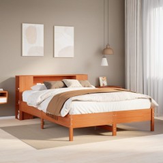 vidaXL Massivholzbett mit Regal ohne Matratze Wachsbraun 160x200 cm