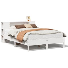 vidaXL Massivholzbett mit Regal ohne Matratze Weiß 140x190 cm Kiefer