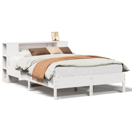 vidaXL Massivholzbett mit Regal ohne Matratze Weiß 120x190 cm Kiefer