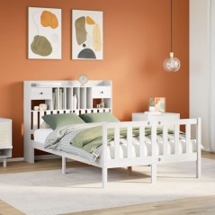 vidaXL Massivholzbett mit Regal ohne Matratze Weiß 135x190 cm Kiefer