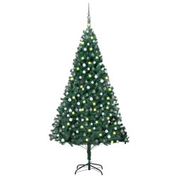 Künstlicher Weihnachtsbaum mit LEDs & Kugeln Grün 210 cm PVC