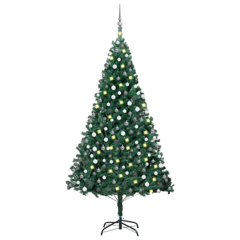 Künstlicher Weihnachtsbaum mit LEDs & Kugeln Grün 210 cm PVC Künstlicher Weihnachtsbaum mit LEDs & Kugeln Grün 210 cm PVC