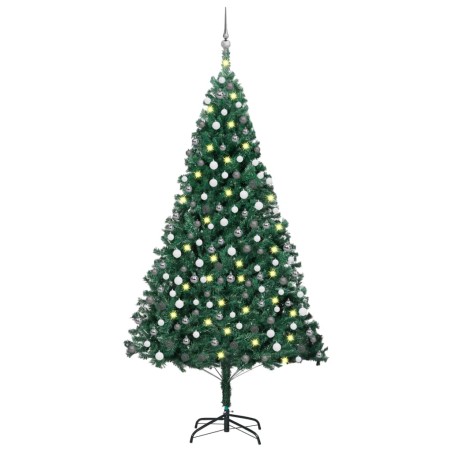 Künstlicher Weihnachtsbaum mit LEDs & Kugeln Grün 210 cm PVC