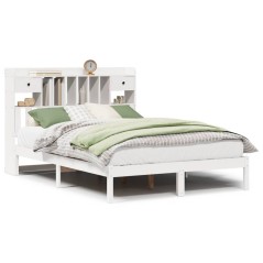 vidaXL Massivholzbett mit Regal ohne Matratze Weiß 140x190 cm Kiefer