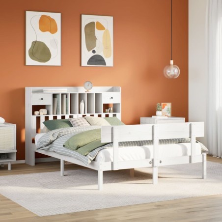 vidaXL Massivholzbett mit Regal ohne Matratze Weiß 160x200 cm Kiefer