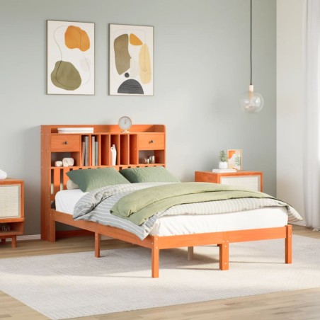 vidaXL Massivholzbett mit Regal ohne Matratze Wachsbraun 120x190 cm