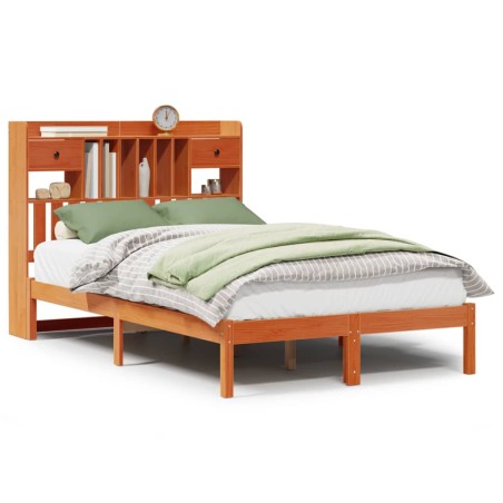 vidaXL Massivholzbett mit Regal ohne Matratze Wachsbraun 120x190 cm